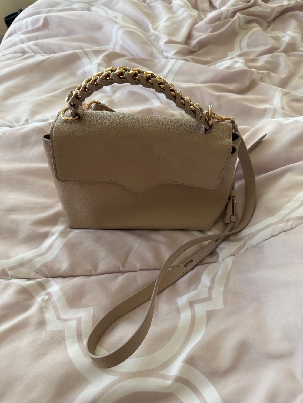 Cream Rebecca Minkoff Whip Chain Top Handle Cross Body Bag